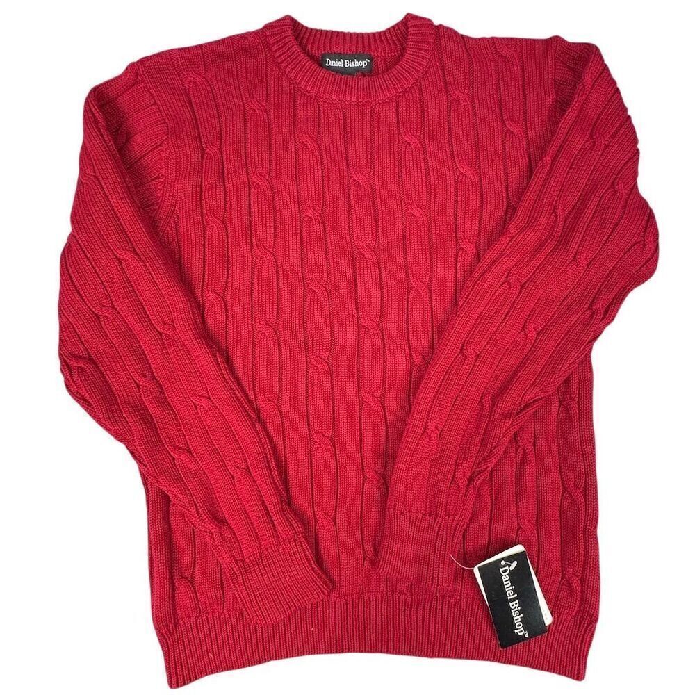 Daniel Bishop Men's Cotton Crew Neck Cable-Knit Pullover Sweater Red Size Large